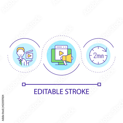 Promotional video loop concept icon. Teaser video. Website content. Short advertising film abstract idea thin line illustration. Isolated outline drawing. Editable stroke. Arial font used