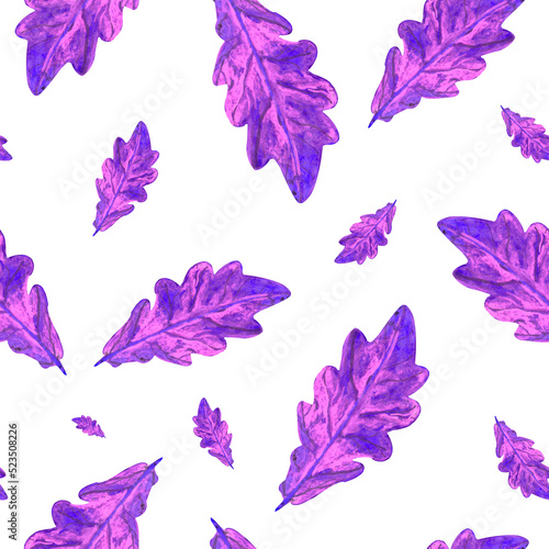 Watercolor pattern pink oak tree leaf on a white background for your design seamless, hand drawn illustration © Dani Kingdom