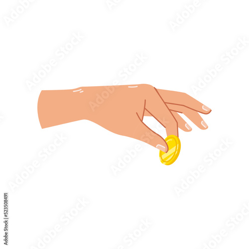 Coins and cash in hand, isolated of palm with money for paying. Giving loan, saving financial assets or exchanging, wealthy person with metals. Flat cartoon style vector illustration