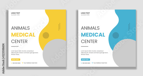 Animal medical center social media post and web banner template