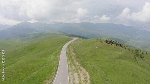 A wonderful mountain road with a serpentine in the North Caucasus from the Narzan Valley to Dzhily-Su, Russia.