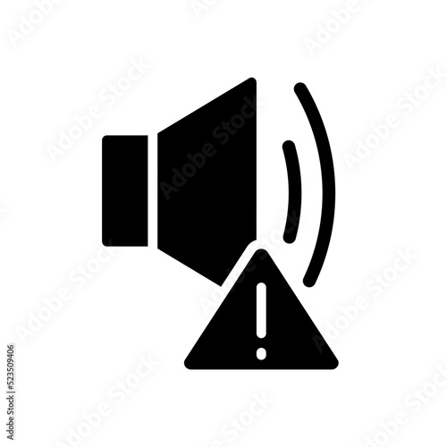 Sound error black glyph icon. Device breakage. Media player failure. Loudspeaker is broken. Warning signal. Silhouette symbol on white space. Solid pictogram. Vector isolated illustration