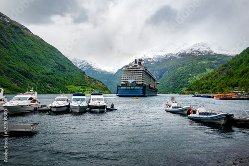 Large cruise ship in Geiranger fjord