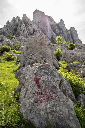 Velebit, Croatia, big stones with signs, Tulove Grede photo