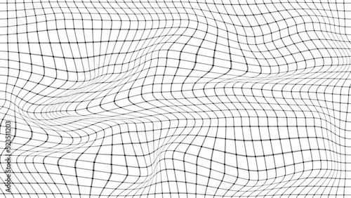 Abstract curved perspective grid. Vector background distorted wireframe wave. Technology surface mesh. Curved lines.