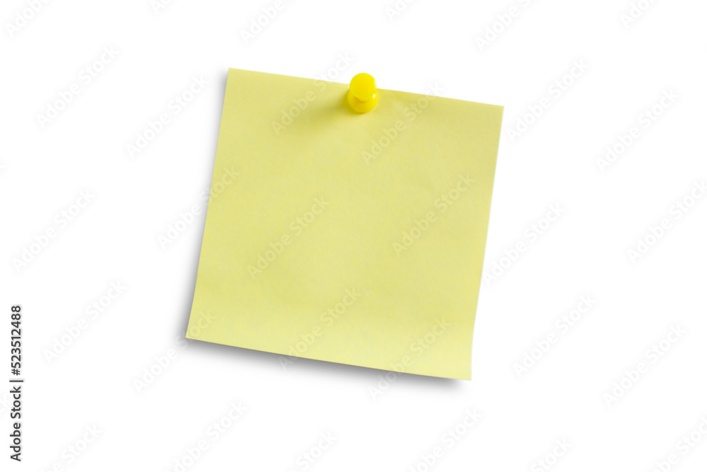 Yellow note paper with red pin isolated on white background. Yellow note paper with red pin isolated on white background.