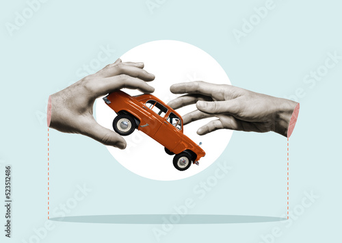 Quadro em tela Selling retro cars at auction, art collage.