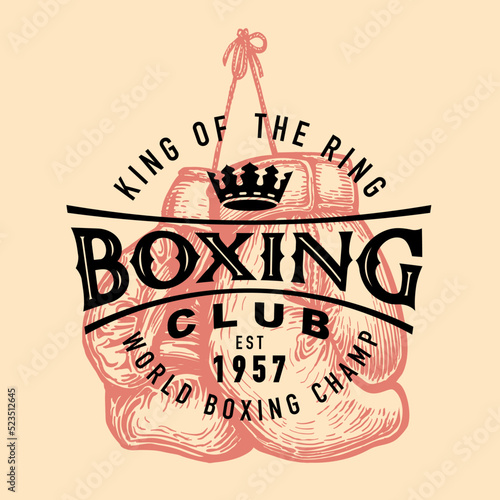 Boxing club emblem stamp vintage. Sports boxing gloves retro vector. Design element for poster, label, emblem, sign