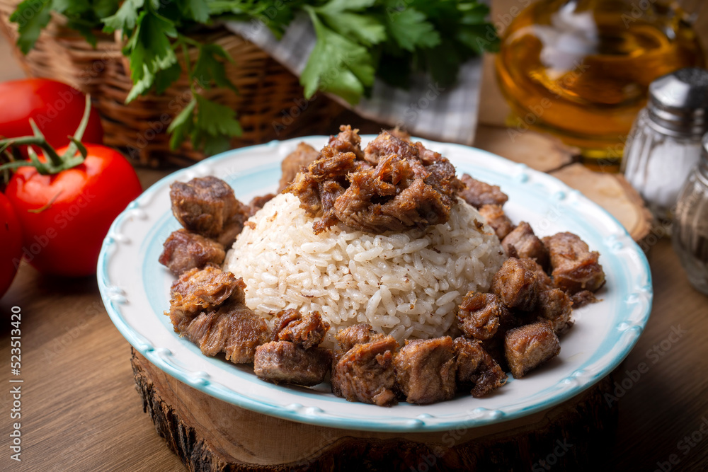 Turkish Meat Et Kavurma with rice - pilav (Turkish name; kurban kavurma, pilav ustu kavurma) Turkish Meat Et Kavurma with rice - pilav (Turkish name; kurban kavurma, pilav ustu kavurma)