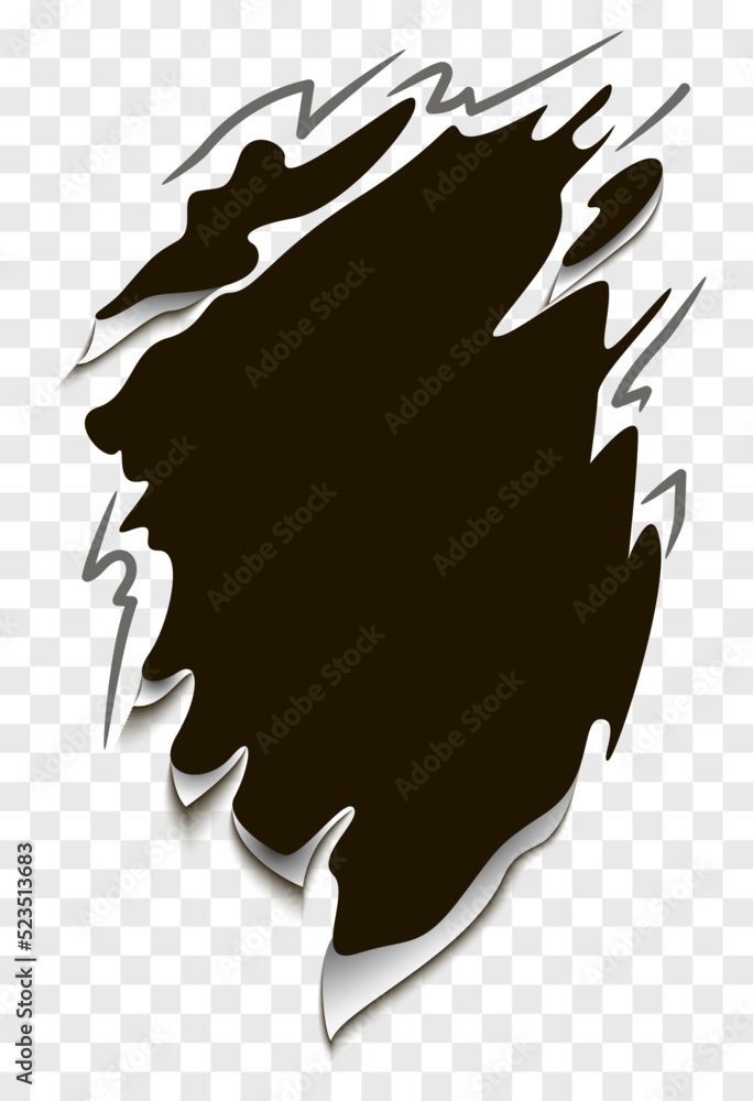 Fototapeta premium Torn black hole on transparent background. Vector illustration.