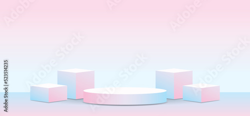 trendy blank sweet pastel pink blue gradient color product display podium stage 3d illustration vector for putting object