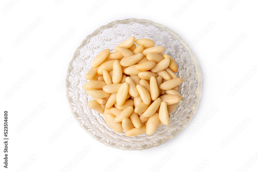 Healthy pine nuts isolated on white background. Healthy pine nuts isolated on white background.