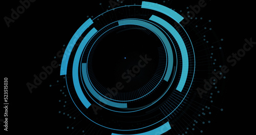 Image of digital padlock and wi fi in processing circle on black background