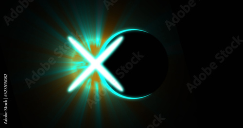 Image of glowing cross and green eclipse circle over black background