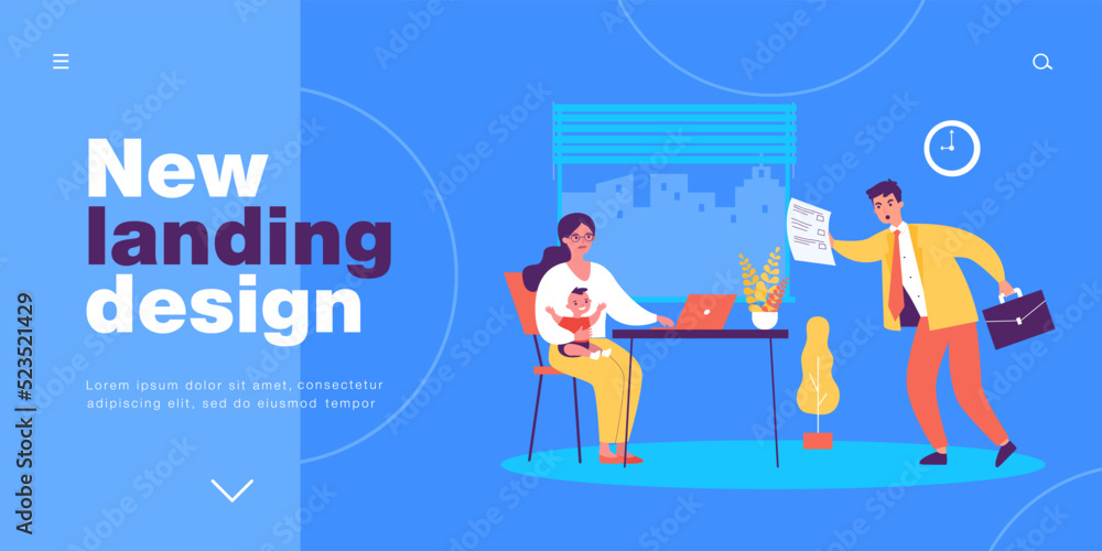 Man giving paper document to frustrated woman with child. Sad news from shocked male character flat vector illustration. invoice, dismissal concept for banner, website design or landing web page Man giving paper document to frustrated woman with child. Sad news from shocked male character flat vector illustration. invoice, dismissal concept for banner, website design or landing web page