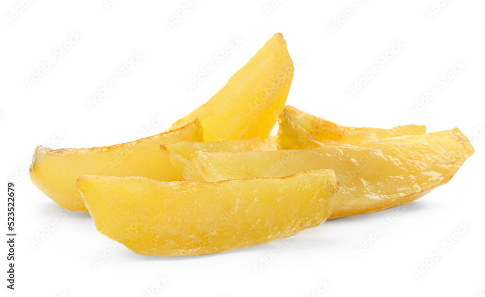 Tasty baked potato wedges on white background Tasty baked potato wedges on white background