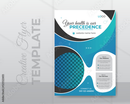 Health care a4 flyer template design or a business report and medical brochure cover design.