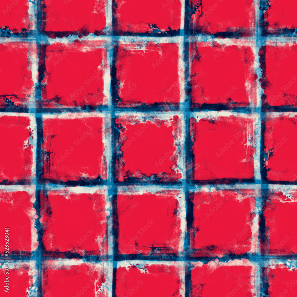 Multi Watercolor-Dyed Effect Textured Checked Pattern Multi Watercolor-Dyed Effect Textured Checked Pattern