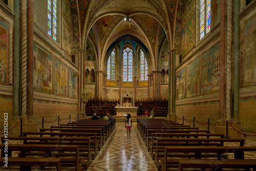 Basilica of Saint Francis of Assisi (basilica di San Francesco in Assisi) Italian gothic styled church in the ancient town of Assisi, Umbria, Italy