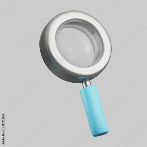 3d magnifier icon with transparent blue glass