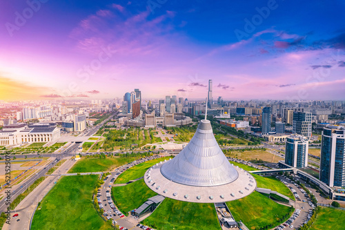 Cuadro en lienzo Nur-Sultan, Kazakhstan - August 8, 2022: panorama city Astana aerial top view dr