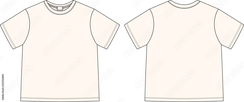 Apparel technical sketch unisex t shirt. Light milk color. T-shirt design template. - obrazy, fototapety, plakaty 
