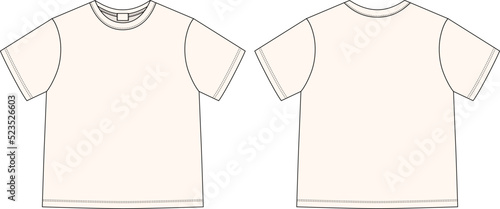 Apparel technical sketch unisex t shirt. Light milk color. T-shirt design template.