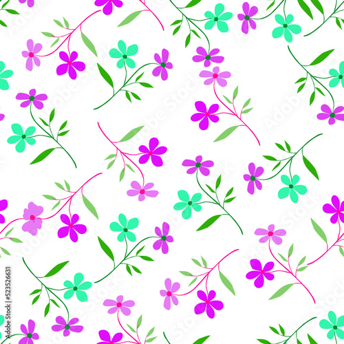 Fototapeta Naklejka Na Ścianę i Meble -  Vintage doodle flower seamless pattern. Retro abstract floral wallpaper. Hand drawn plants endless background.