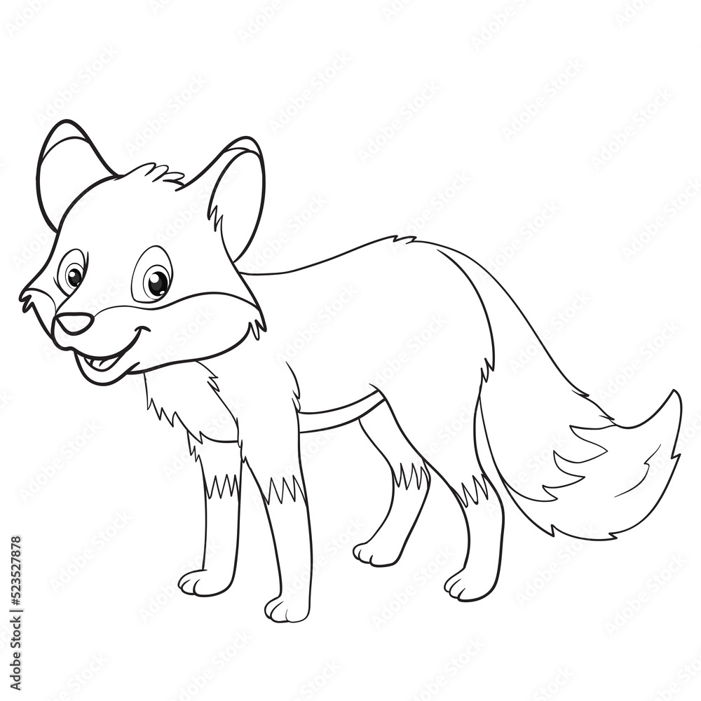 coloring pages or books for kids. cute fox cartoon. black and white