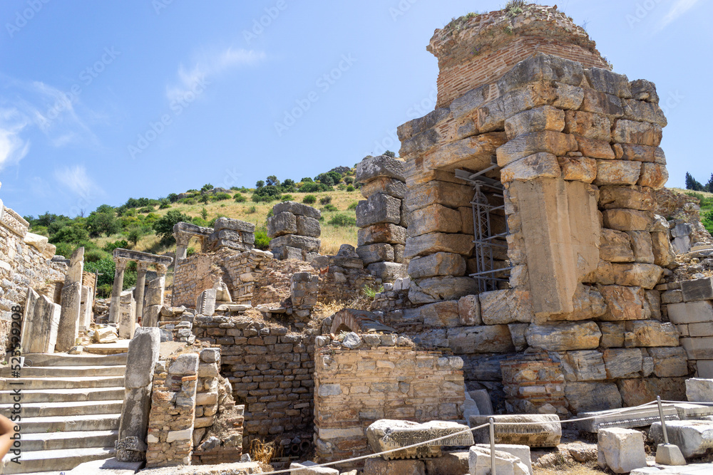 Ruins of the ancient city of Ephesus, on a sunny day.