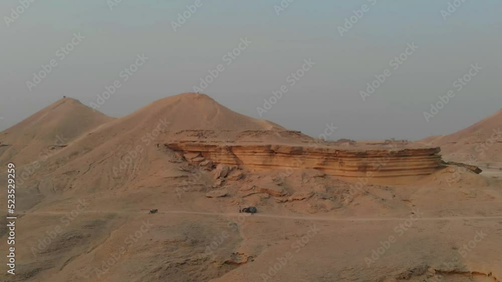Aerial Flying Towards Desert Landscape Hills In Khairpur. Dolly Forward Aerial Flying Towards Desert Landscape Hills In Khairpur. Dolly Forward