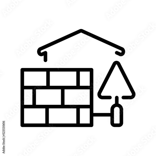 Building walls at home line icon. Building construction