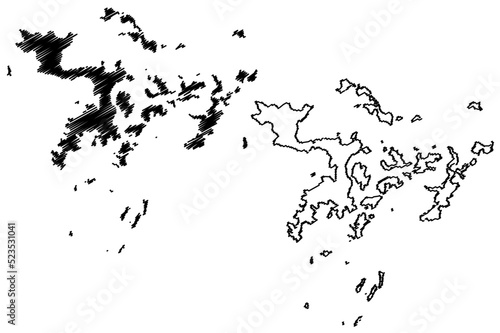 Ssese Islands (Republic of Uganda, Lake Victoria) map vector illustration, scribble sketch Bugala, Bubeke, Bufumira, Bugaba, Bukasa, Lulamba map