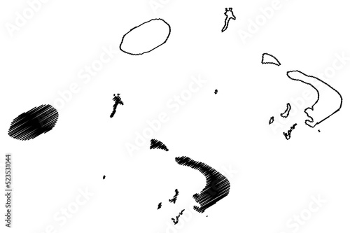 St. Joseph's Atoll (Republic of Seychelles, Indian Ocean, Amirante Islands) vector illustration, scribble sketch Saint Joseph, Fouquet, Ressource, D Arros, Benjamin, Paul, Chien and Banc Ferrari map