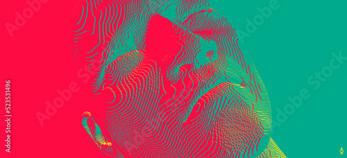 Closeup portrait of man with his eyes closed. 3d voxelized face. Vector illustration. Design for presentations, flyers or posters.