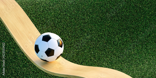 Soccer ball on grassy field in sunlight. 3d render