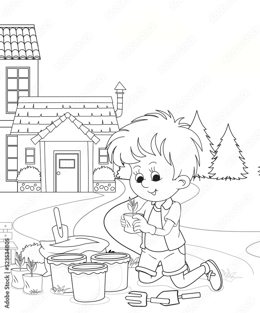 cute little fairy coloring Page Outline hand-painted in cartoon style Of little boy with mountains and landscape cute little fairy coloring Page Outline hand-painted in cartoon style Of little boy with mountains and landscape