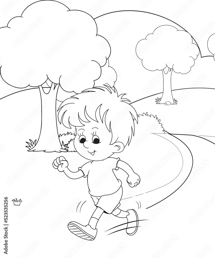 cute little fairy coloring Page Outline hand-painted in cartoon style Of little boy with mountains and landscape cute little fairy coloring Page Outline hand-painted in cartoon style Of little boy with mountains and landscape