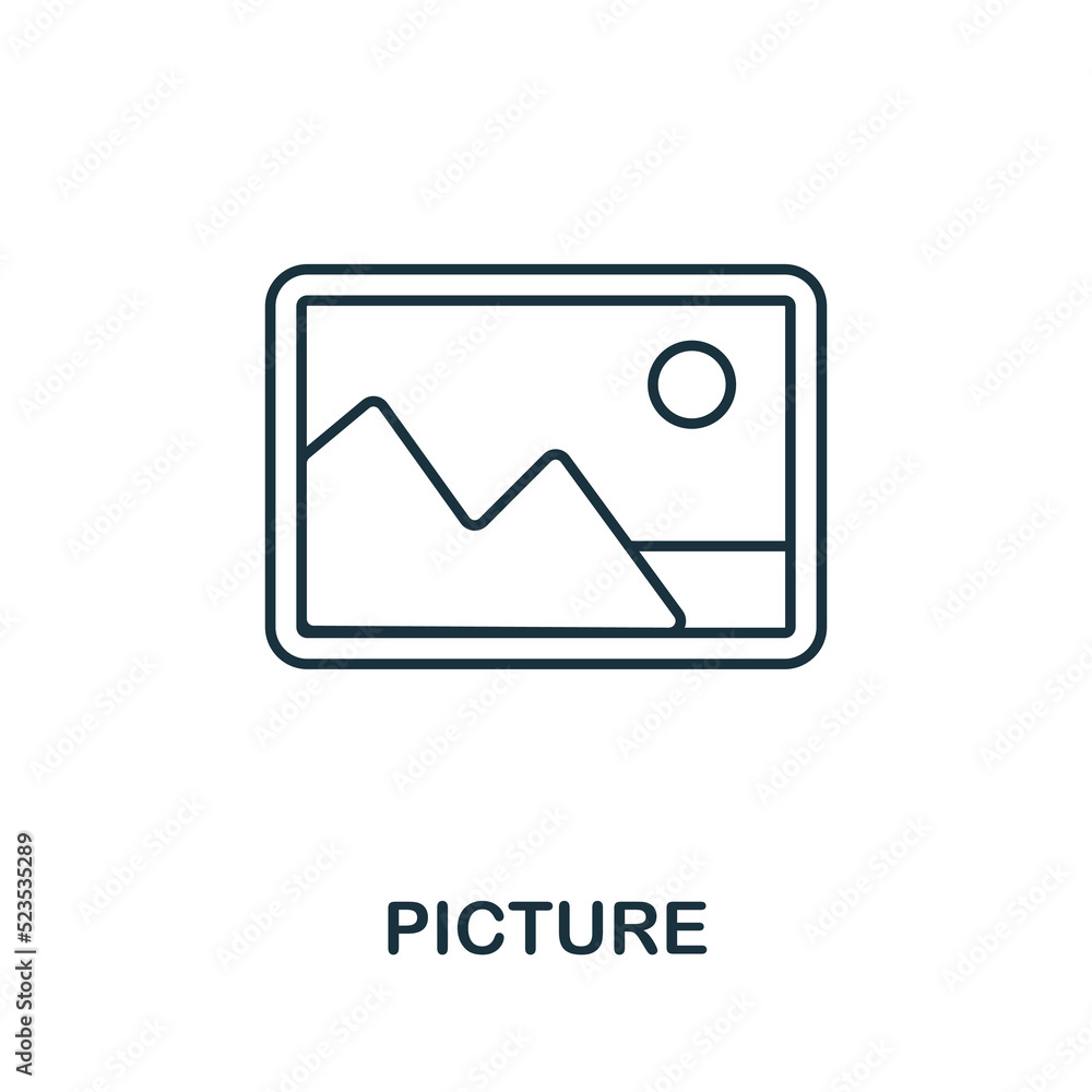 Picture line icon. Monochrome simple Picture outline icon for templates, web design and infographics Picture line icon. Monochrome simple Picture outline icon for templates, web design and infographics