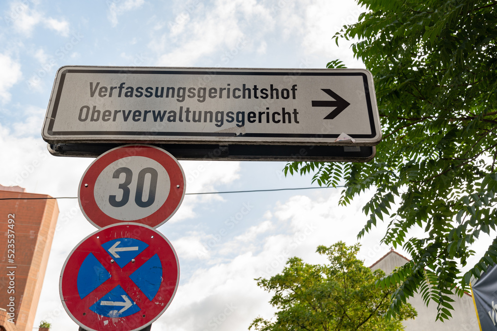 Street sign constitutional court written in german in Muenster in Germany