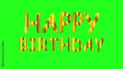 Happy birthday with gold lettering on green screen. Happy birthday animation on chroma key background. Congratulation festive digital animation. Congratulations on your birthday in 4k photo