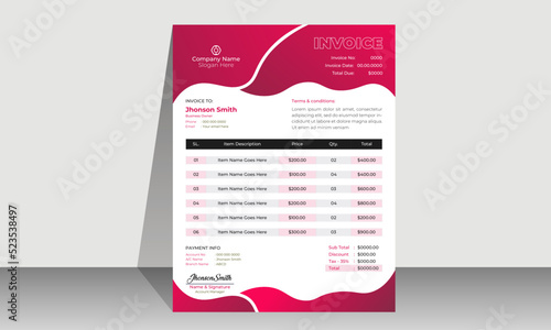 Modern and creative corporate company invoice template. Bill form business invoice accounting design