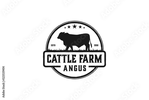 Cattle farm angus logo design beef meat shop illustration butcher red angus sillhouette icon symbol