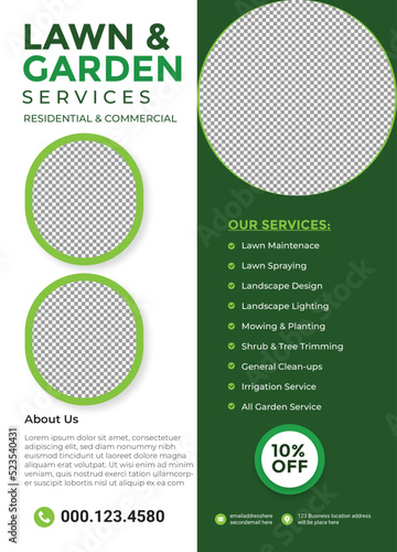 Lawn and gardening service flyer design template