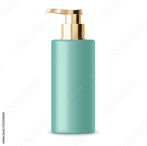 Realistic package cosmetic. Container lotion, tonic, serum, cream, bottle mockup isolated vector, package bottle cosmetic, plastic green bottle cosmetics