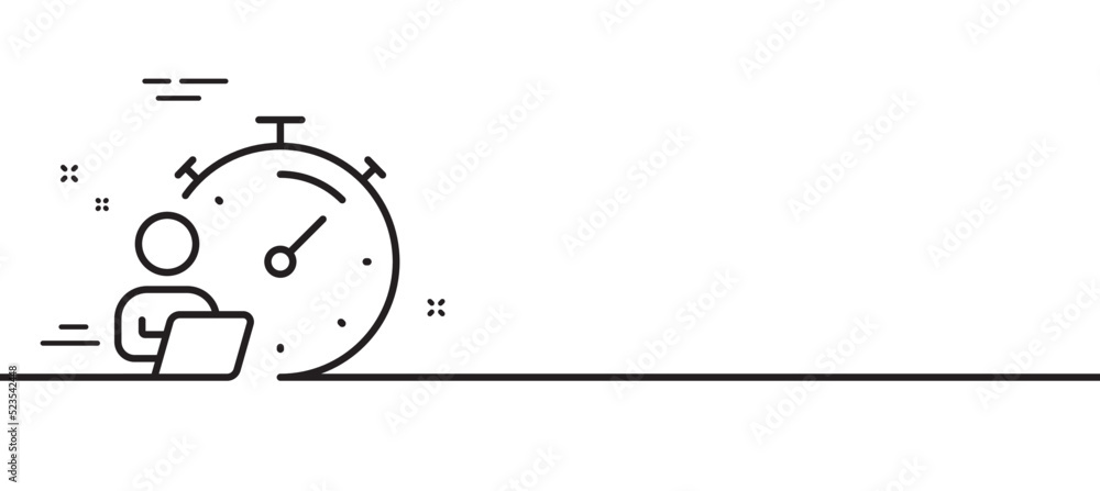 Work timer line icon. Task stopwatch time sign. Online countdown clock symbol. Minimal line illustration background. Timer line icon pattern banner. White web template concept. Vector Work timer line icon. Task stopwatch time sign. Online countdown clock symbol. Minimal line illustration background. Timer line icon pattern banner. White web template concept. Vector