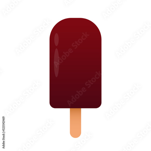 Chocolate popsicle on stick vector. (whole and bitten with filling) Isolated on white background.