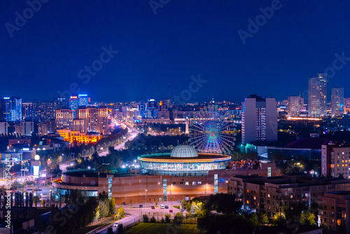 Night city panorama Nur-Sultan Kazakhstan Astana, Aerial view © Parilov