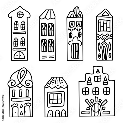 Set of stroke hand drawn house icon for design and decoration, vector illustration