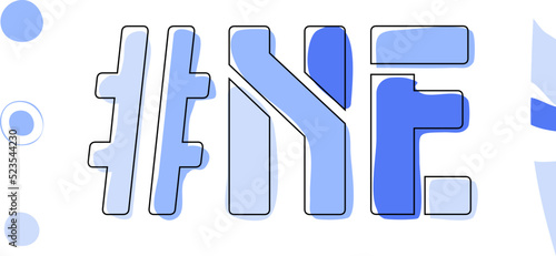 NE Hashtag. Isolate curves doodle letters. Blue colors. Hashtag #NE is abbreviation for the US American state Nebraska for social network, web resources, mobile apps.